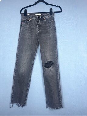 Levi’s Wedgie Straight Jeans Black Raw Hem High Rise Womens Size 26 Button Fly